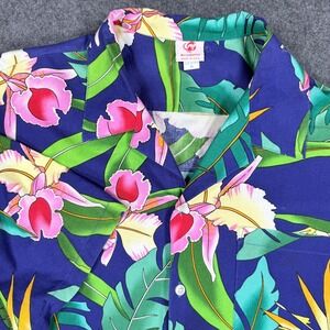 Scorpio Mens XL Tropical Floral Button Up Shirt Blue Pink Orchid Made in USA